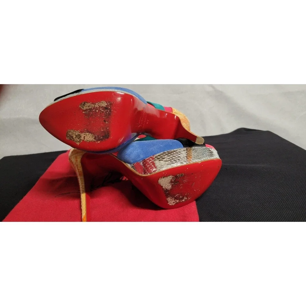 Multicolored Christian Louboutin  Pitou Python And Suede Platform Sandals Sz 39